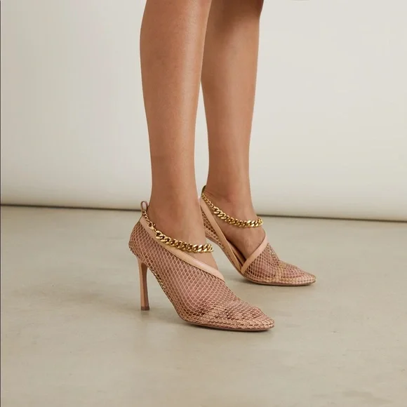 BOTTEGA VENETA Chain-embellished macramé and leather mesh pumps beige 37 - Picture 3 of 14